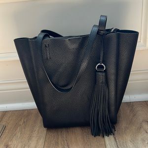 Vince Camuto | Nylan Black Leather Tote with Tassel